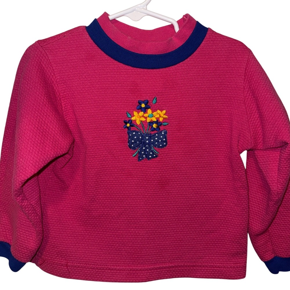 Vintage Paper tag Honors Pink Waffle Knit Floral Embroidery Size 4T USA